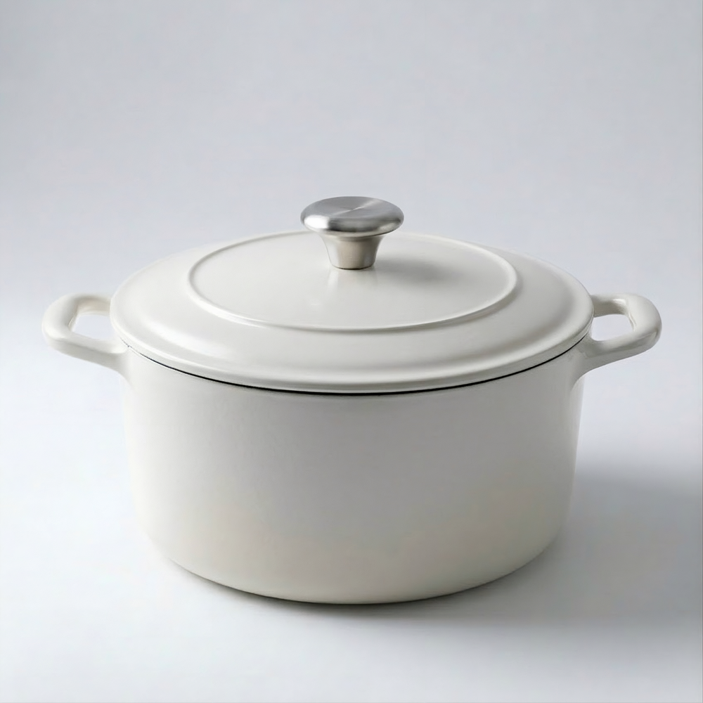 Brut et Belle "Tramontina" 5.5qt Enameled White Beige Cast Iron Dutch Oven