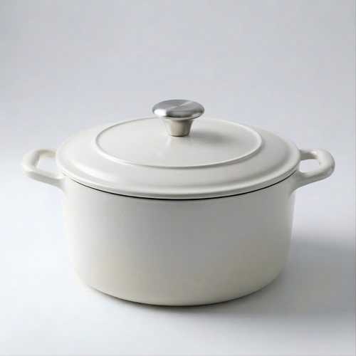 Brut et Belle "Tramontina" 5.5qt Enameled White Beige Cast Iron Dutch Oven