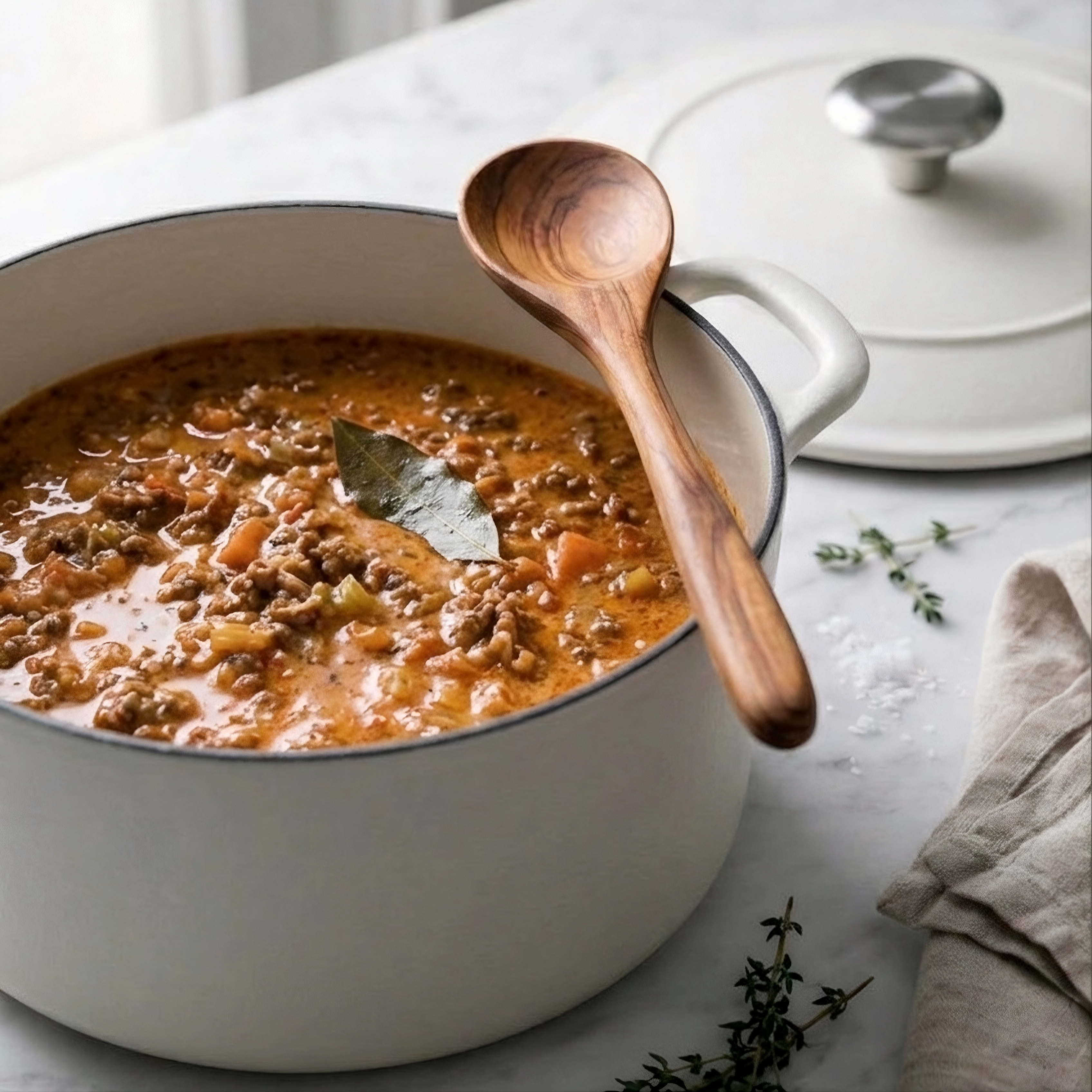 Brut et Belle "Tramontina" 5.5qt Enameled White Beige Cast Iron Dutch Oven