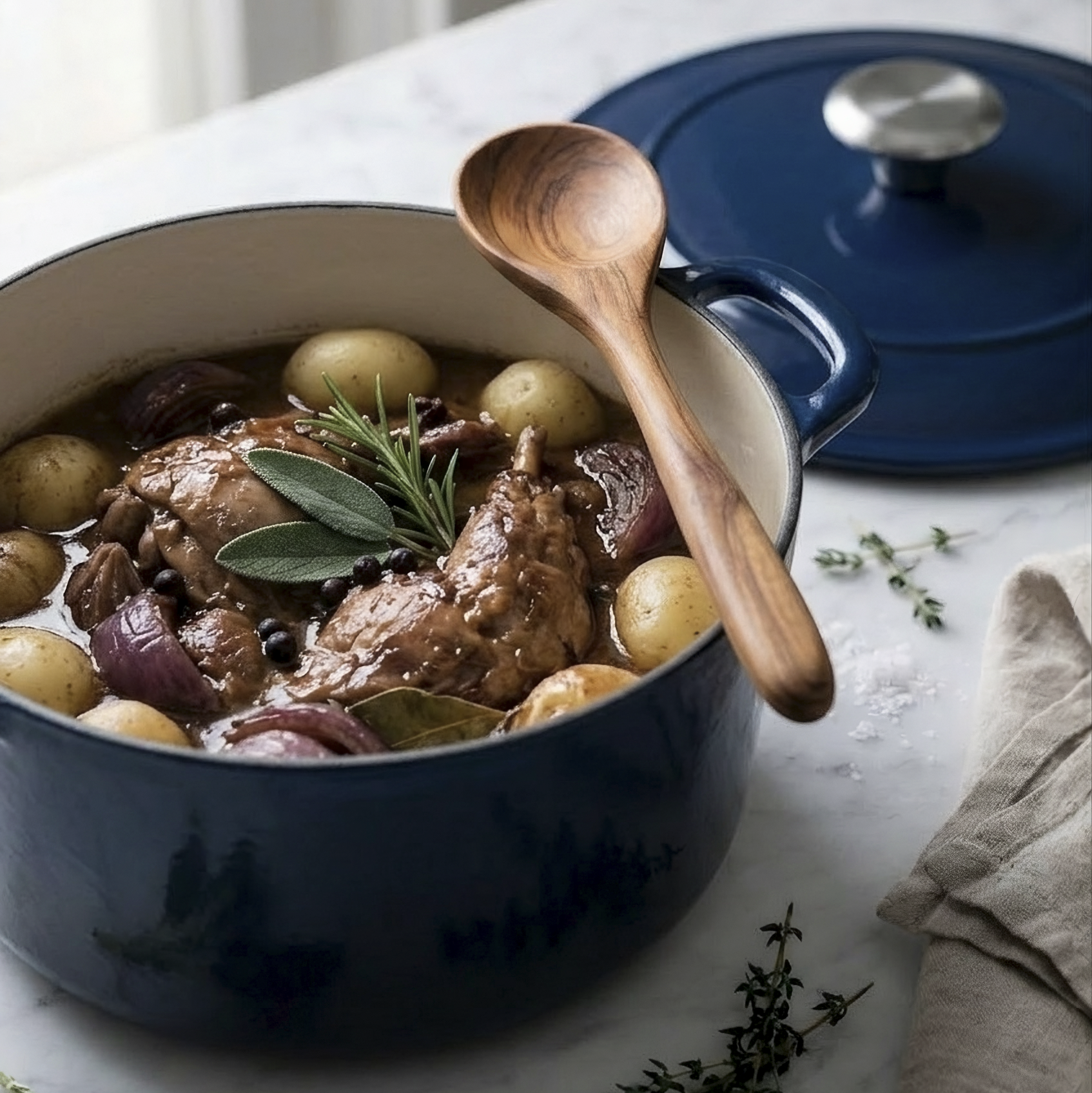 Brut et Belle "Tramontina" 5.5qt Enameled Dark Blue Cast Iron Dutch Oven