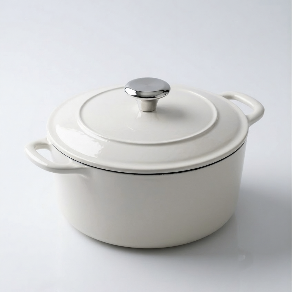 Brut et Belle "Tramontina" 5.5qt Enameled White Beige Cast Iron Dutch Oven